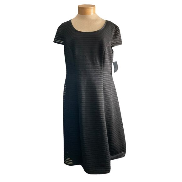 London Times Woman Black Textured Stripe A Line Dress 14W Evening Party New - Picture 1 of 14